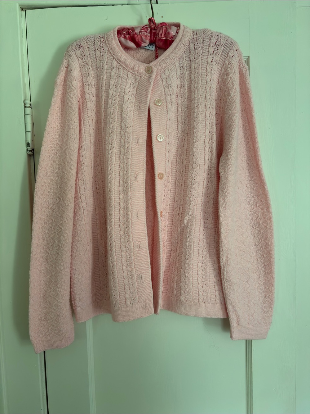 Women’s Soft Pink Cable Cardigan with Button Front